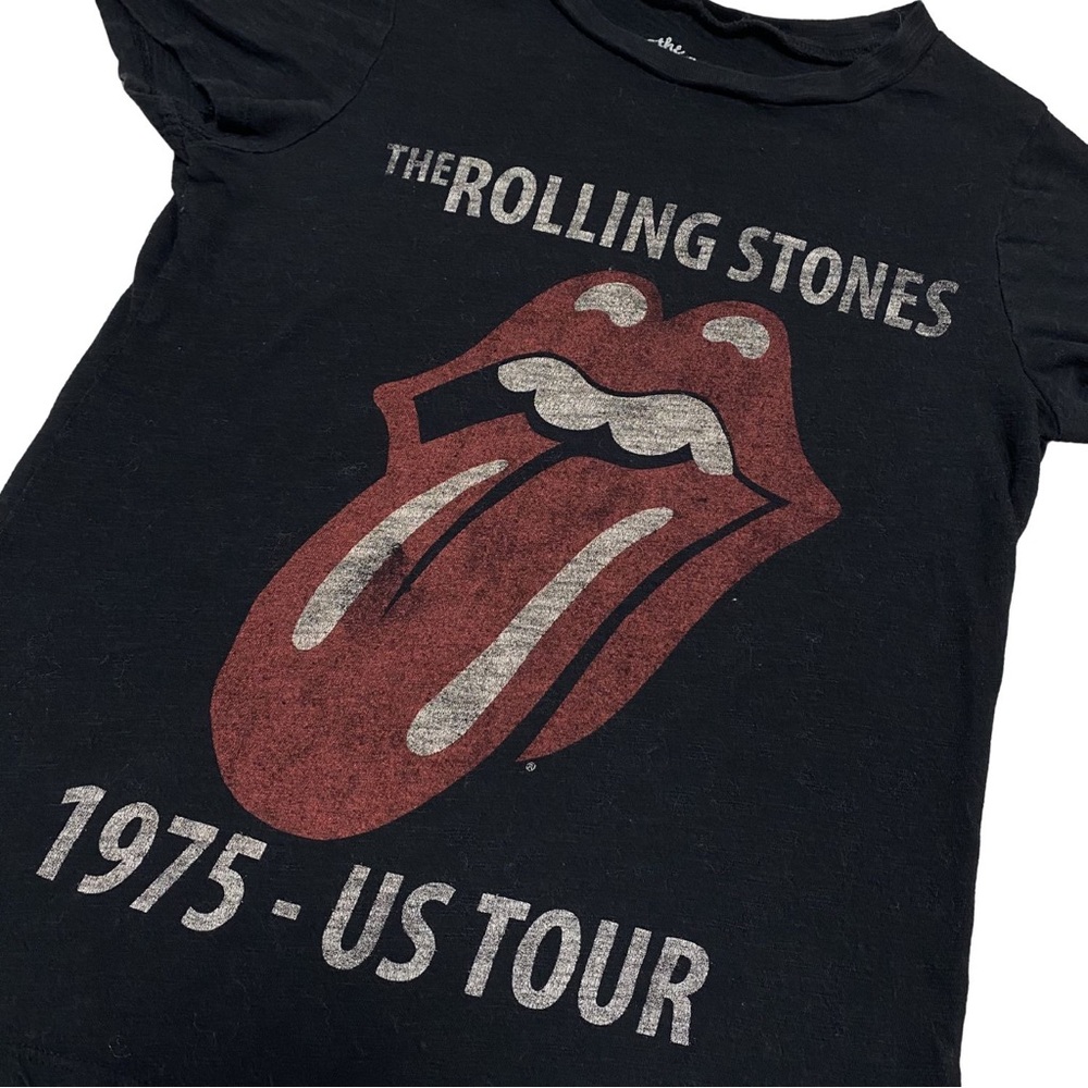 Women XS Rolling Stones Band T-Shirt Tee Top Black Logo 1975 US Tour Rock Cotton - Picture 2 of 6